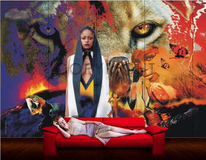"Afrika Faces" als Tapete 300 x 200 cm  |  nach einer Collage von Henryo